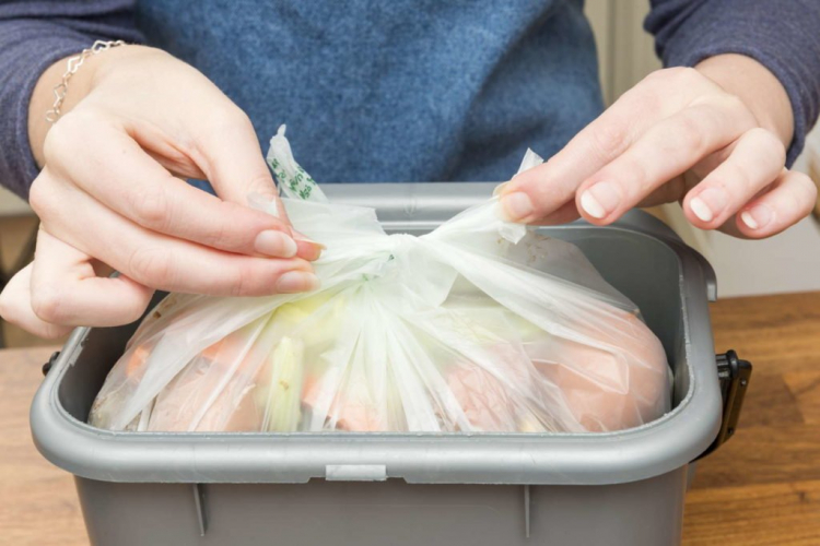 A compostable bag in the bin makes it easier to empty it cleanly